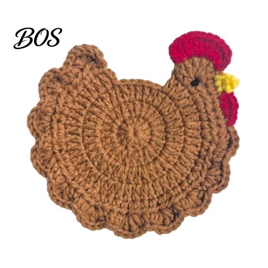 Animal Shaped Coasters Crochet Hen Coaster, Handmade Chicken Shape Knitted Mat Novelty Gift for Coffee Cup, Cute Kitchen Countertop Bar Accessory