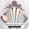 Natural Gray Squirrel Hair Makeup Brush Set by ENZO Professional Makeup Brush Set with Unique Face and Eyeshadow Beauty Brush Set with Gold Contour