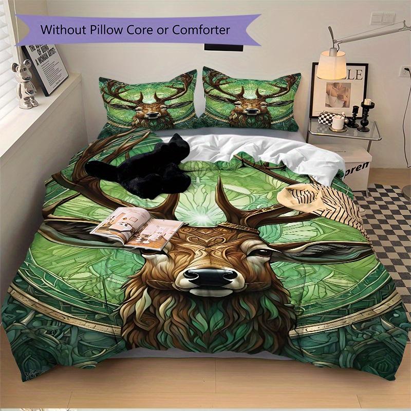 3pcs Deer Forest Soft Comfortable Bedding Set, For Bedroom, Guest Room And Dorm, All Season Use, High-Definition Printing, Machine Washable 129