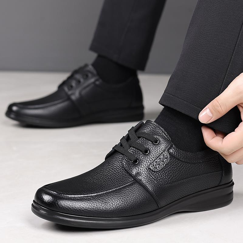 New Men's Comfortable Breathable Business Casual Shoes Genuine Leather Lace-up Formal Office Non slip Wear resistant Dress Shoes