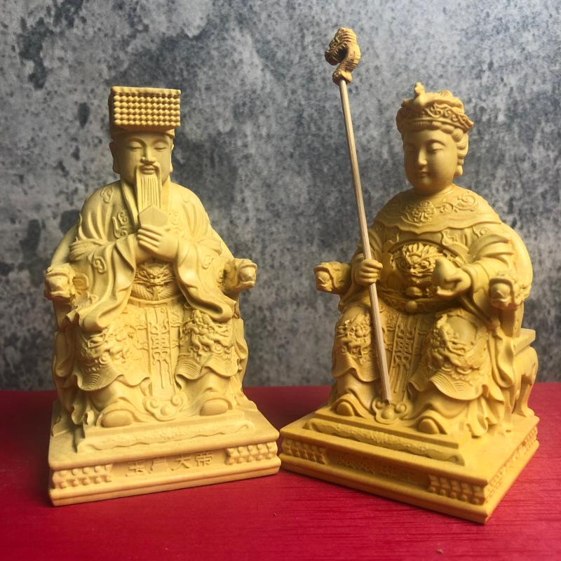 Exquisite Cypress Wood Carved Jade Emperor Statue, Heavenly Emperor Figurine for Buddhist Altar Worship & Home Decor, Divine Art