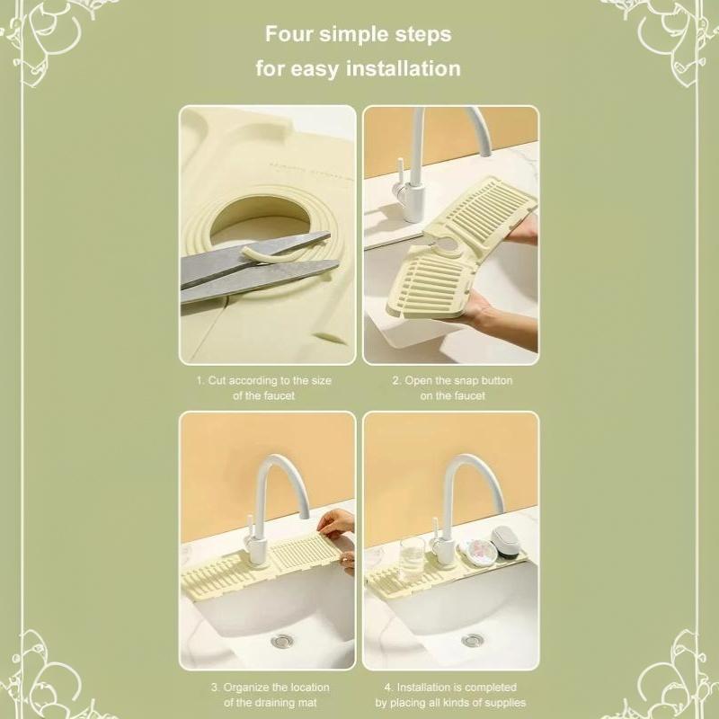 New Faucet Draining Mat Silicone Non Slip Kitchen Sink Splash Guard Easy Clean Waterproof Bathroom Draining Pad