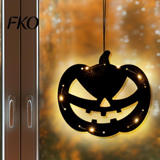 Cool Halloween Designs Pumpkin Hanging Decor, Non-Woven Ghost Ornament with Light String, Spooky Holiday Decorations Door Wall Decor for Party