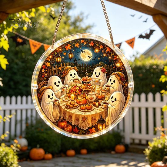 Creative Decompressing Puzzle Halloween Acrylic Sun Catcher, DIY Spooky Suncatcher Kit, Hanging Decor Gothic Stained Glass Window Ornament for