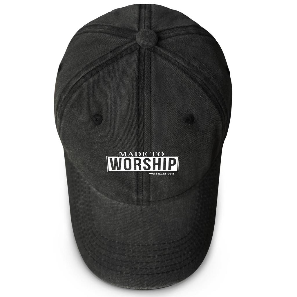 MADE TO WORSHIP" Print Snapback Baseball Hat, Bible Scriptures Trucker Hat Washed Stylish Summer Cozy Snapback Baseball Cap