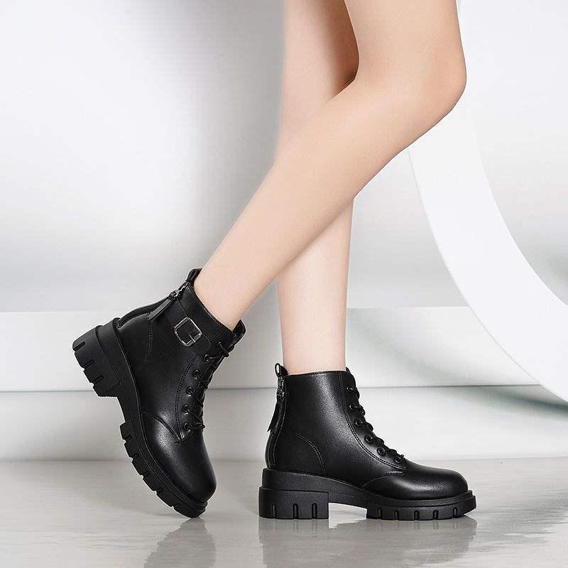 2025 Women's British-Style Martin Boots: Autumn/Winter, Trendy Korean Short Design with Thick Soles & Plush Lining for Versatile Student Look.