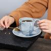 Uso em cafeteria, xícara de café de cerâmica grosseira feita à mão, retrô japonês feito à mão, utensílio de cerâmica para desenhar flores