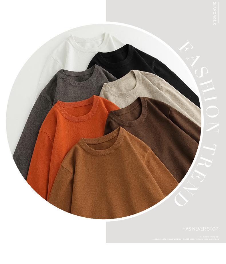 Men’s Solid Color Round Neck Pullover Sweater - Simple, Versatile Long Sleeve T-Shirt Style
