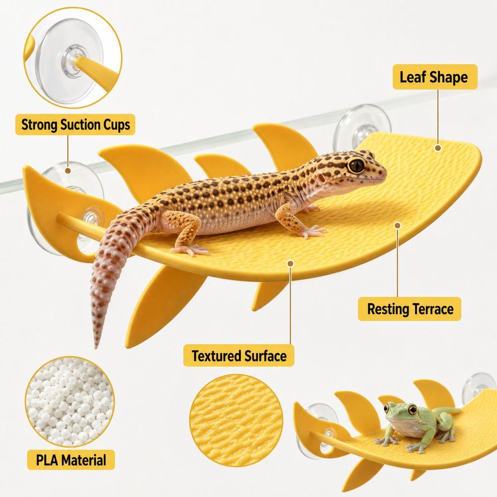 PLA Lizard Habitat Leaf Suction Cups Basking Rest Terrace  Reptile Basking Area