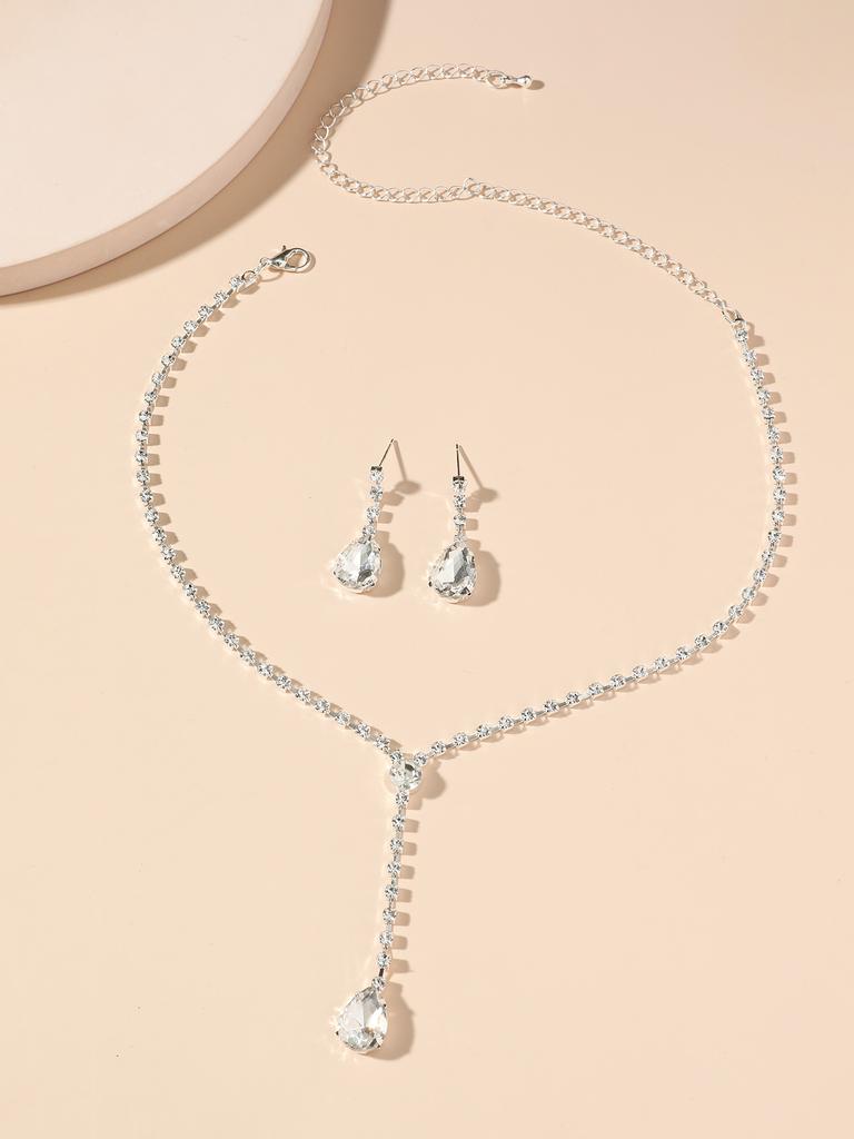 Fashion Accessories Rhinestone Necklace Earrings Set, Piece Earrings Two-piece Set