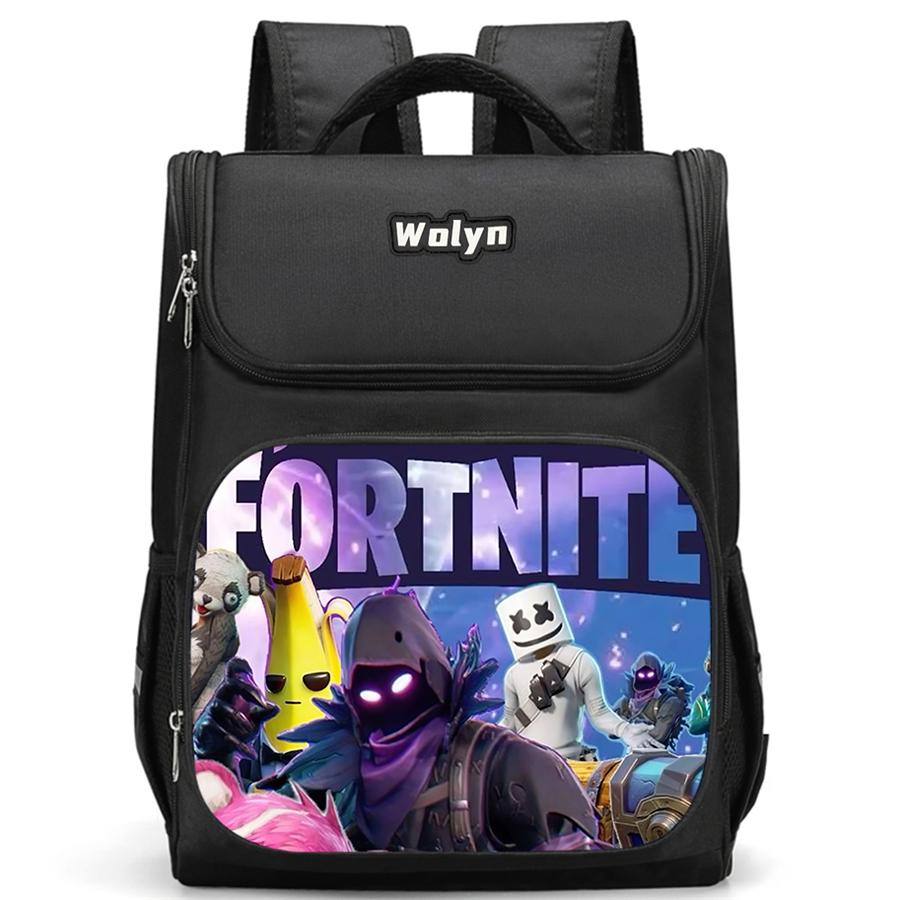 FORTNITE Cartoon Kids School Bag, Large Capacity & Multi Compartment Durable Backpack for Daily Use, Boys Girls Age 6-10