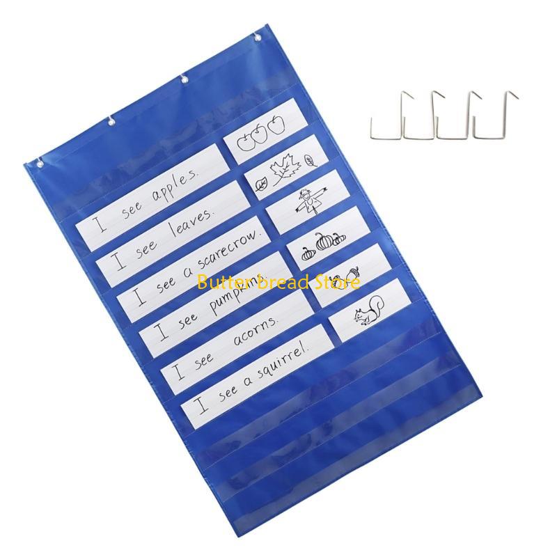 

W89C Learning Pocket Chart Sentence Strips Holder Teaching Hanging Bag with Hook CN