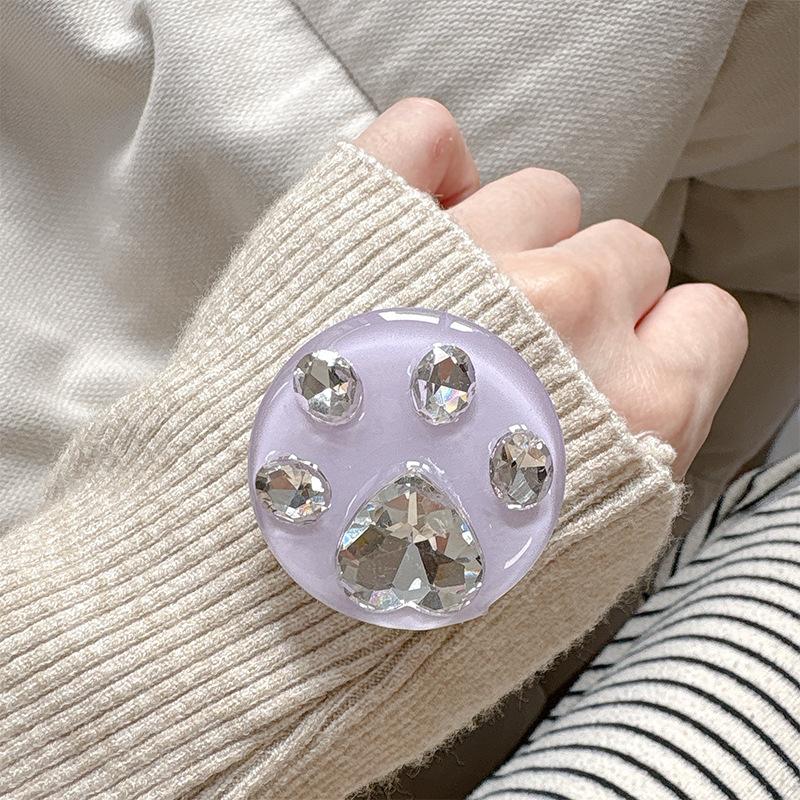 Rhinestone Cat Claw Solid Color Ring Round Telescopic Mobile Phone Airbag Bracket Paste Niche Girl Decoration