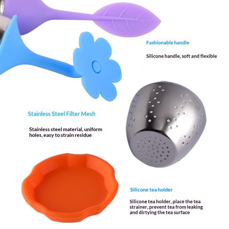 Silicone Loose Leaf Tea Infuser Food Safe Silicone Handle Stainless Steel Filter For Home Office Travel Tea Making