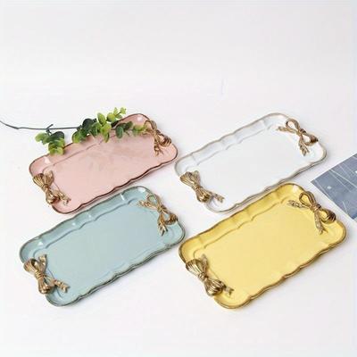 Simple Creative Resin Dessert Cake Plate Bowknot Handicraft Rectangle Plate Set Imitation Ceramic Plates Party Decoration