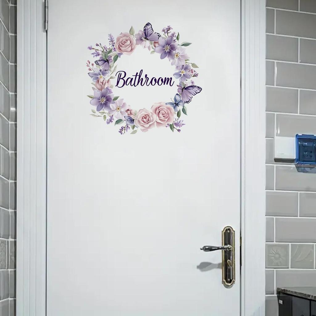 Beautiful Flowers Wall Stickers Toilet Bathroom Door Decoration Mural Home Decor Self-adhesive Beautify Wallpaper