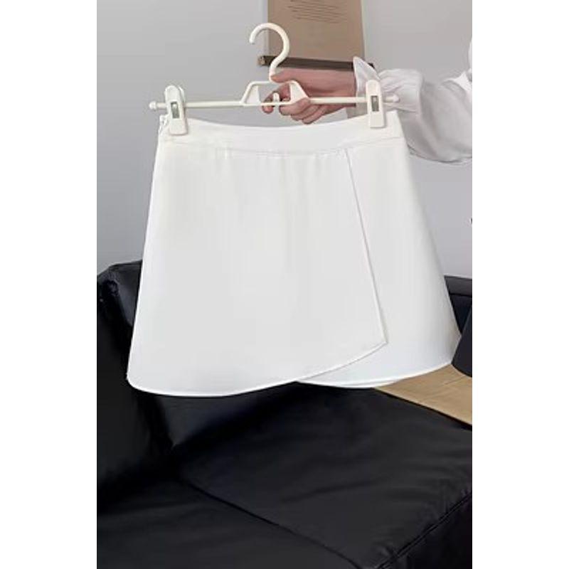 

Dark Blue Asymmetrical Belly Covering Plus Size Ladies Temperament Skirt White XL