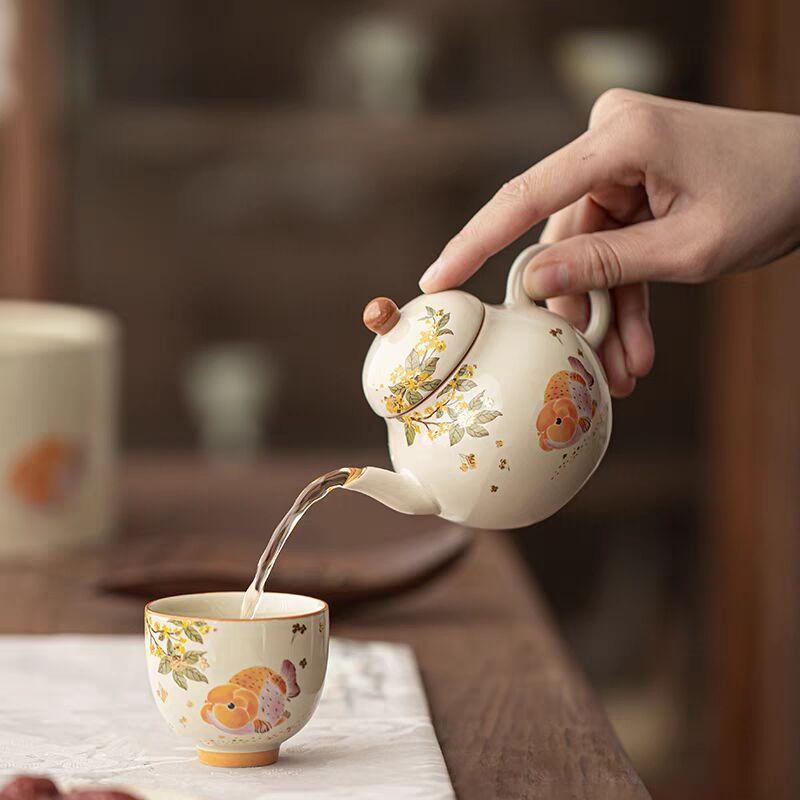 Plant ash big head goldfish teapot ceramic brewing teapot household creative small Chinese retro kung fu teapot