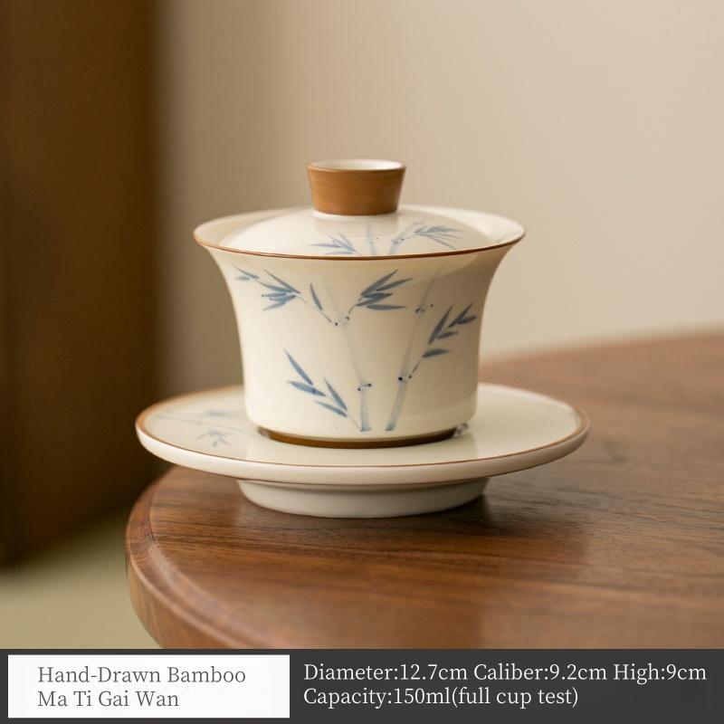 150ml Hand-painted Persimmon Bamboo GaiWan Household Covel Bowl Tea Bowl Tea Tureen Tea Making Tea Cup Tea Items Kungfu Tea Set