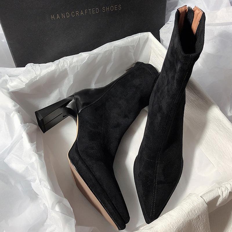 Dámské vysoké podpatky Špičaté Dámské Chelsea kotníkové kozačky Semišové Sexy boty Designérské Zima 2024 Nový trend Gladiátorky Zapatos Dáma