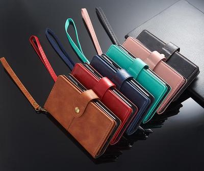Étui portefeuille rétro multi-cartes en cuir pour Samsung S21/Note20, Huawei P40 - Étui de téléphone couleur unie avec fente pour carte