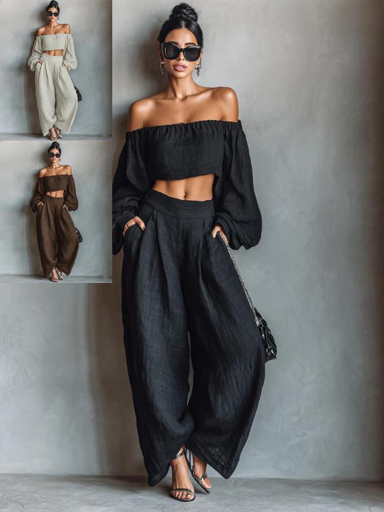 European & American Women's One-Shoulder Solid Casual Wide-Leg Pants Suit for Summer & Autumn 2026.