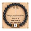 Black Matte Stone & Tiger Eye Square Cross Pendant Bracelet