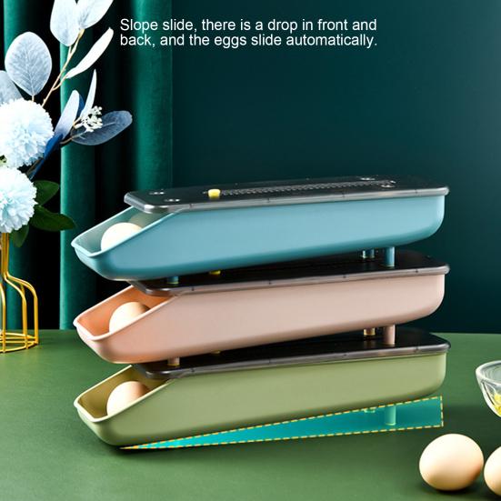 Automatic Rolling Egg Storage Box Slant Design Plastic Kitchen Containers Egg Tray for Home