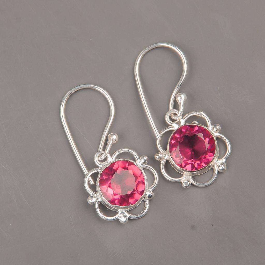 Pink Tourmaline Gemstone 925Sterling Silver Jewelry Handmade Drop Earrings 1.40" EE-56-13