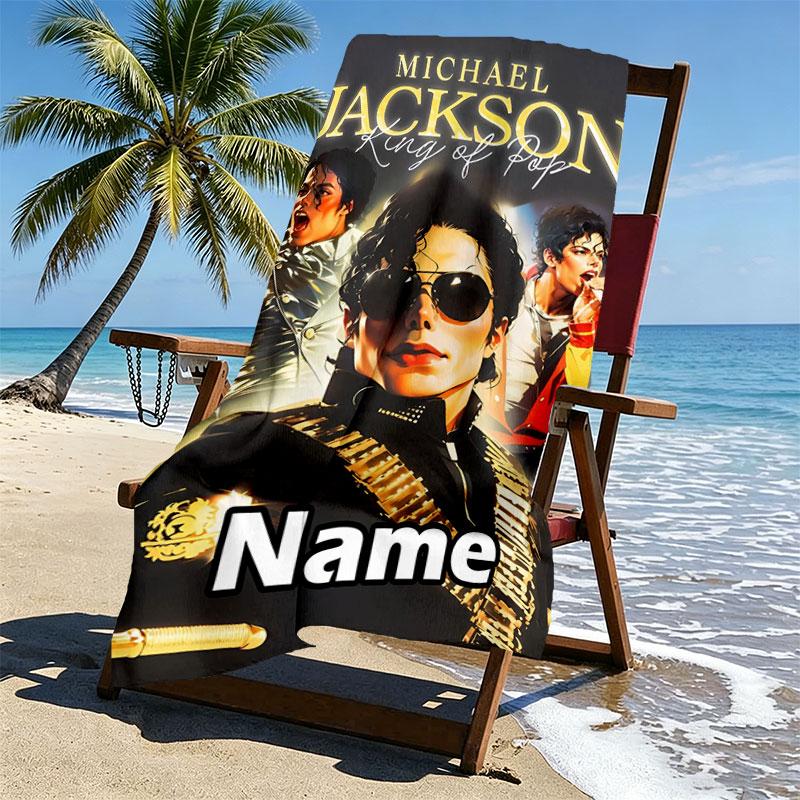 Kişiye Özel İsimli Michael Jackson Baskılı Plaj Havlusu, Gezi Kamp Plaj Partisi Ev Dekorasyonu İçin, Aile ve Arkadaşlar İçin Doğum Günü Hediyesi