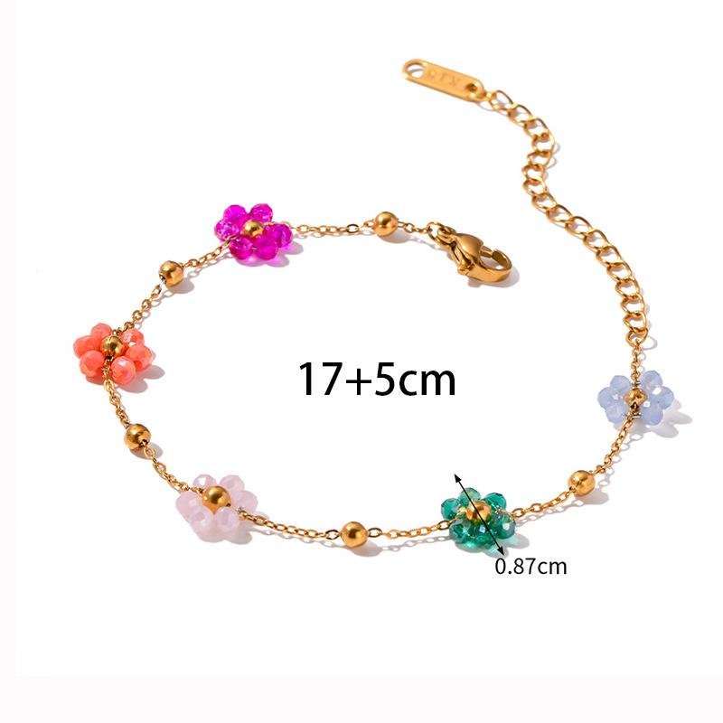  Fashion Cute Colorful Resin Daisy Floral Design Jewelry Stainless Steel Chain Necklace Bracelet Women Daily Wearing