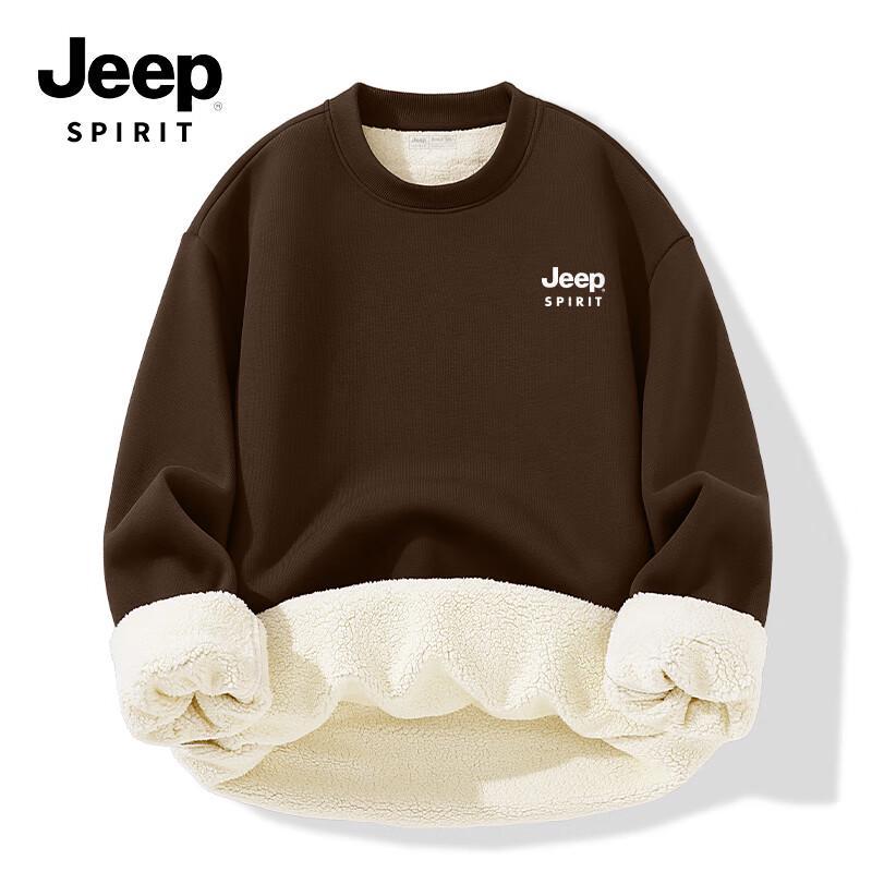 JEEP SPIRIT Men's American Retro Fleece-Lined Crewneck Sweatshirt
