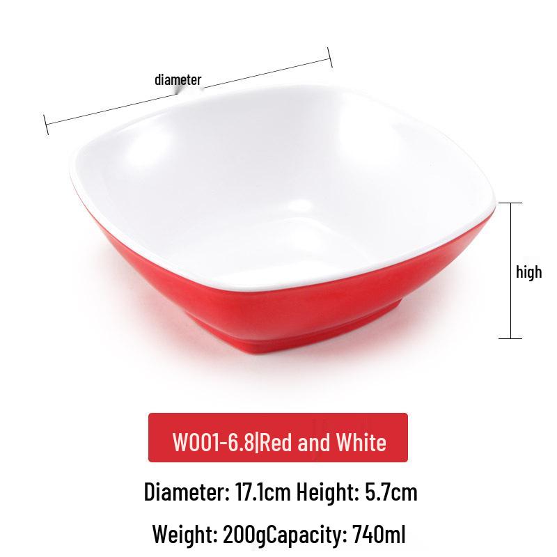 Melamine Imitation Porcelain Square Plastic Bowl for Restaurants and Hotels - Perfect for Fast Food, Barbecue, Bibimbap, and Desserts.