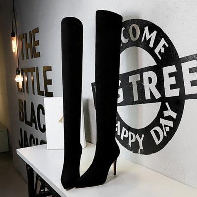 Womens European and American Fashion Simple Winter High Heel Suede Slim Knee Length Boots