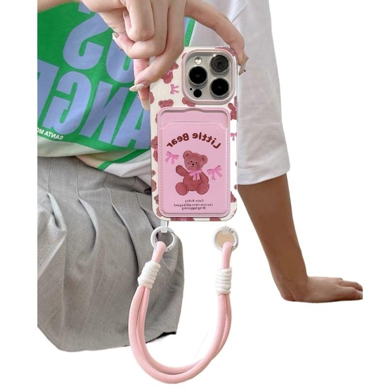 ins bow bear protective case for 11ProMax lanyard iPhone11 mobile phone case Apple 11P cartoon