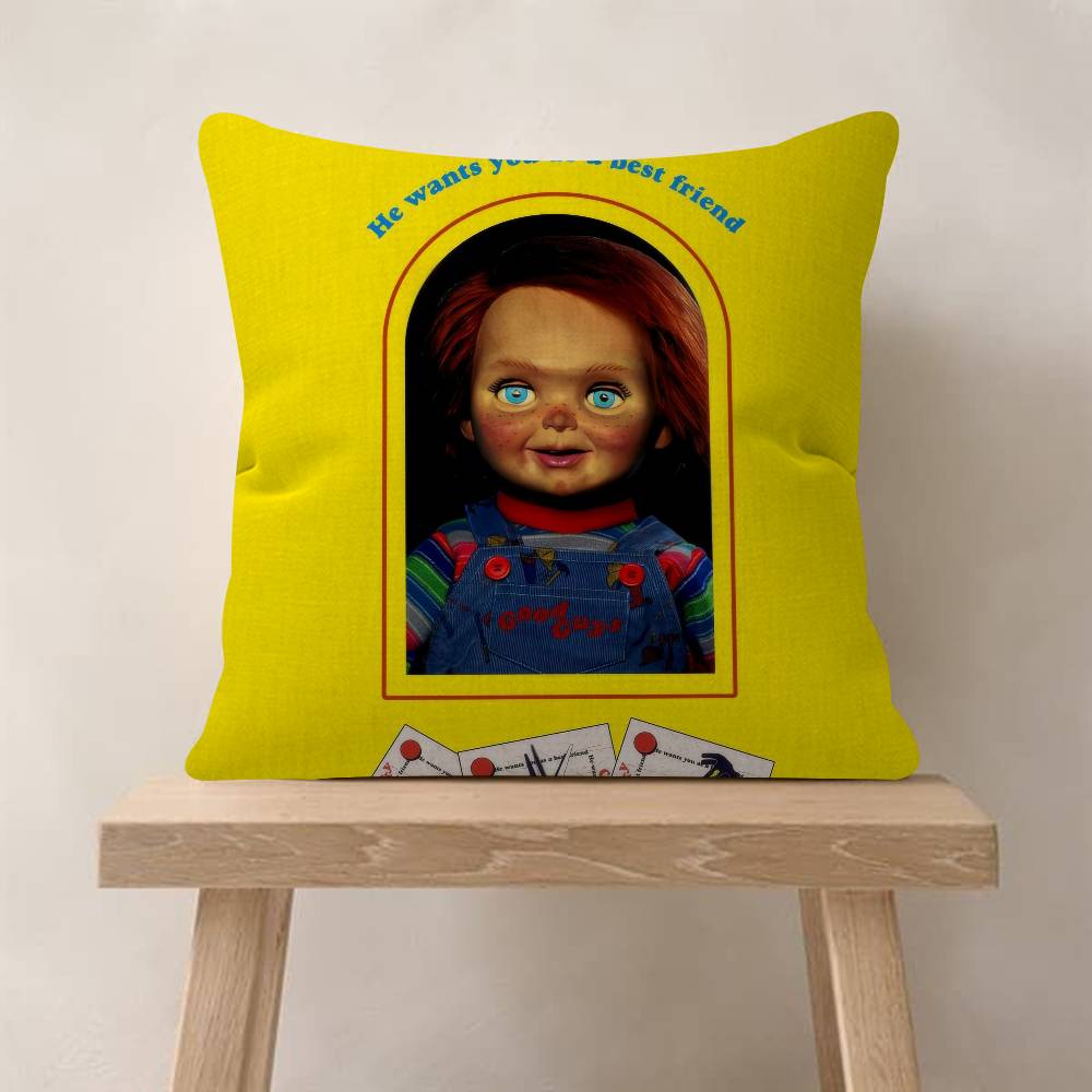 Klassischer Chucky Horrorfilm Kissenbezüge Cartoon Sofa Dekorativ Zuhause Zweiseitiger Druck Kurzer Plüsch Niedlicher Kissenbezug