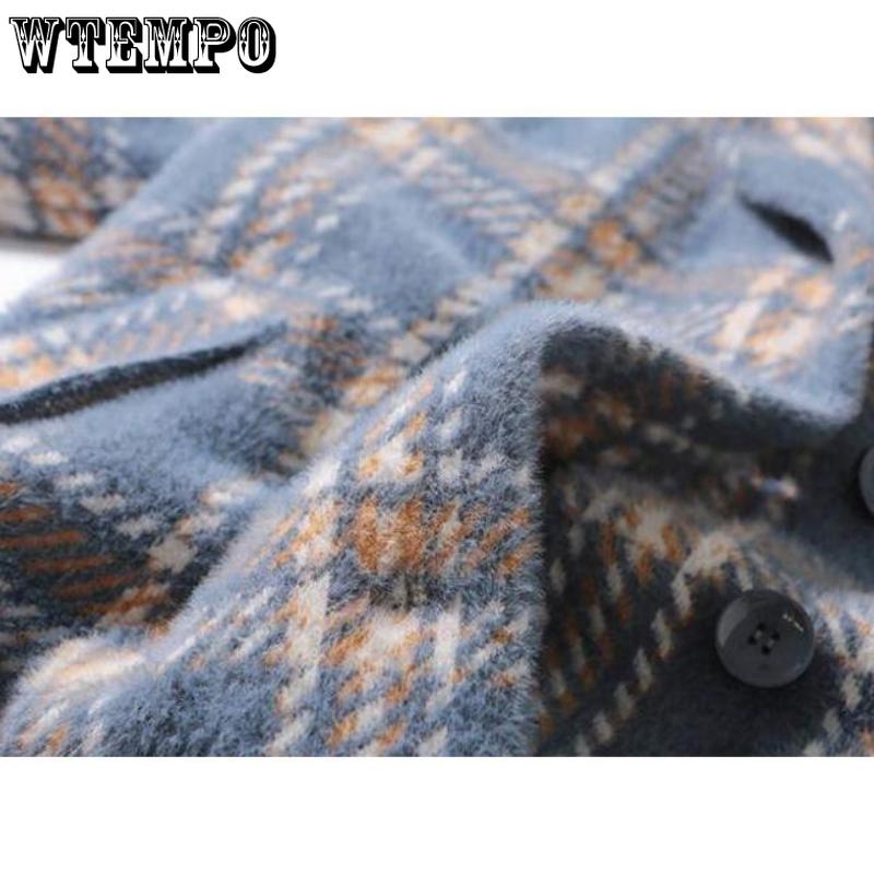 Płaszcze i kurtki damskie Moda Damski dwurzędowy wełniany płaszcz w kratę Damski płaszcz