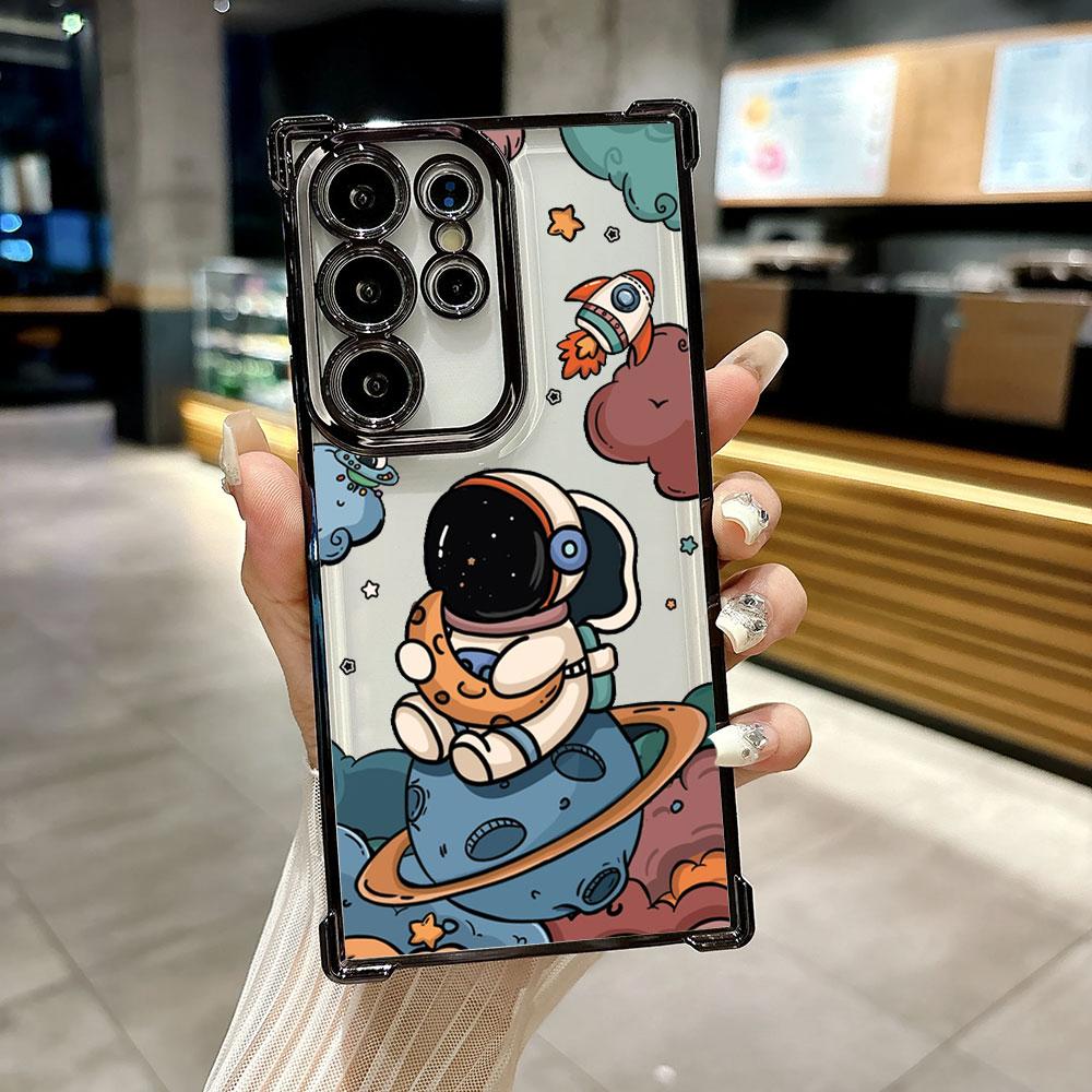 Astronaut Rocket Funda For Samsung S26Ultra Phone Case For Galaxy S25 FE S26 S24 S23 S22 S21 Ultra S20 Plus S25FE 5G Clear Cover