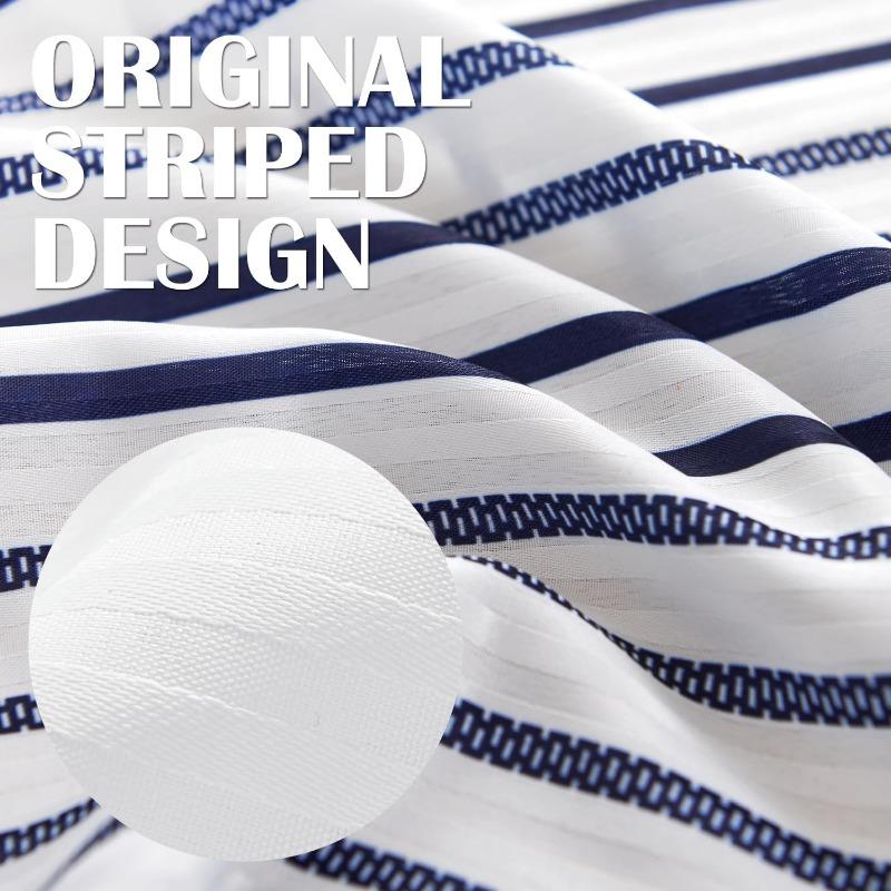 Marineblaue und weiße Duschvorhang für Badezimmer Modernes Bauernhaus Gestreift Wasserdichtes Stoff-Duschvorhang-Set mit 12 Haken