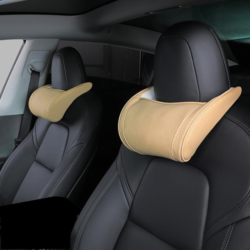 For Tesla Model3/Y Neck / Headrest Pillow Universal Car Neck Pillow For Rest Leather Neck Pillow Memory Cotton Pillow Accessory