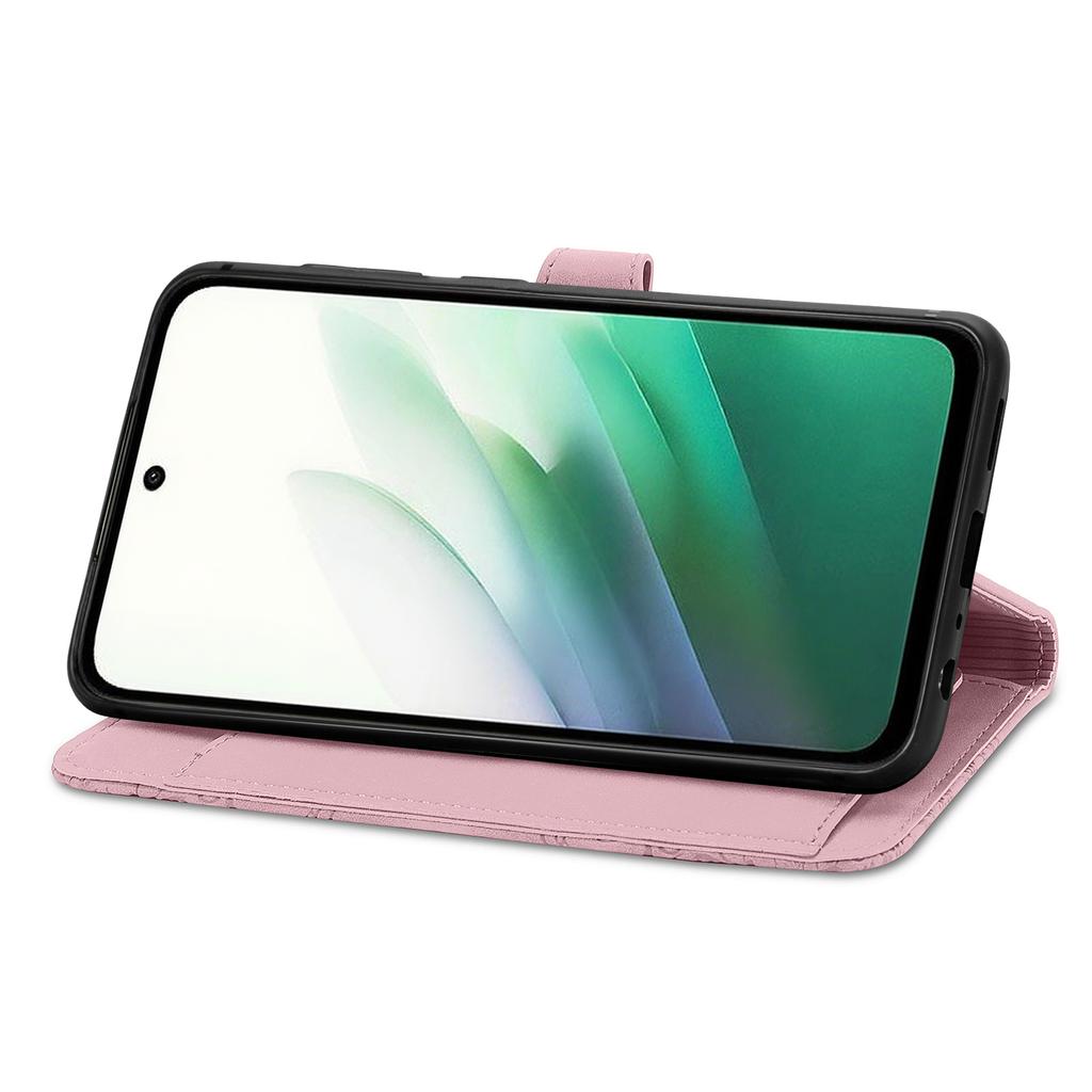 For Xiaomi Redmi 15 5G (Global) (169mm) Zipper Wallet Case with Strap Flower Imprint PU Leather Phone Cover