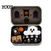 Kids Halloween Party Favor Mini Ghost Tin Box Set, Little Pocket Cute In A Box, Soft Plush Figurine Miniature Scene Spooky Desktop Decor, Gifts