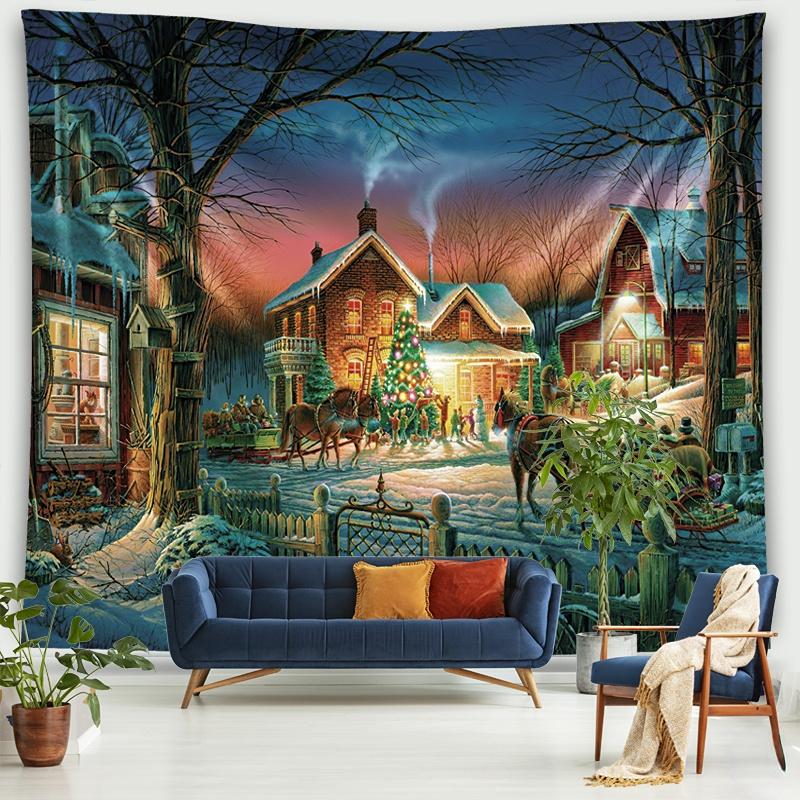 С Рождеством Санта-Клаус камин с принтом гобелен для дома — фото 5