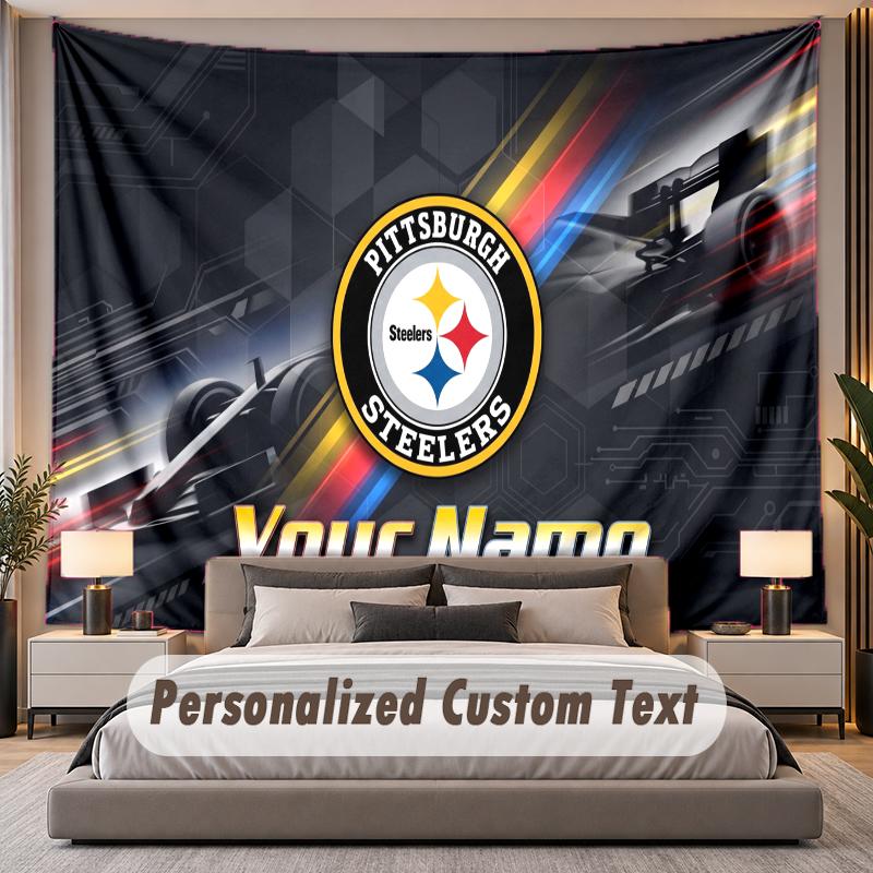 Custom Name Text Tapestry Pittsburgh Steelers Personalized Polyester Wall Tapestry For Bedroom And Room