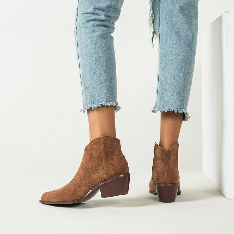 Botas Cortas Mujer Temporada de Otoño Europea y Americana Ante Puntiagudo  Tubo Corto Tacón Medio Tacón Grueso Tacón Martin Botas Mujer Botas comprar  a buen precio — entrega gratuita, reseñas reales con