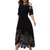 Women's Solid Color Lace Stitching Off-shoulder Short-sleeve  Waist Dress