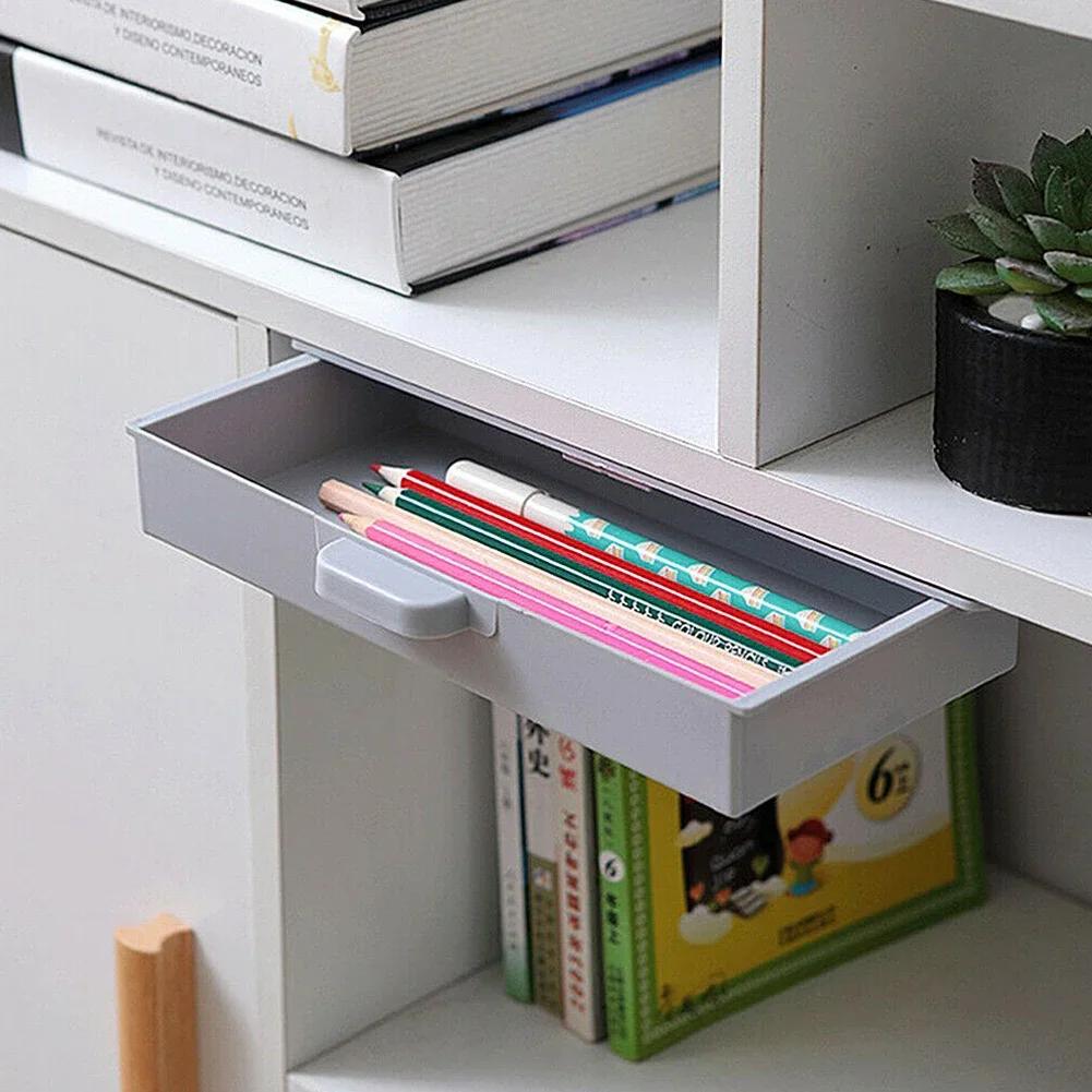 HOT SALE Under Desk Drawer Organizer Bedroom Home Furnishings 1 Piece ABS Holds Office Pen Holder Adhesive