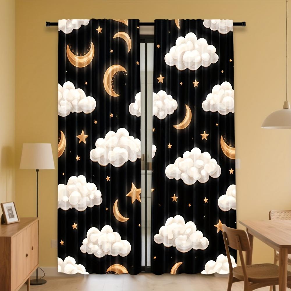 

2pcs Night Clouds Stars Moon Dreamy Pattern Curtains Light Filtering Polyester Rod Pocket Design for Bedroom Living Room Office 100*130 HOOK 1pcs