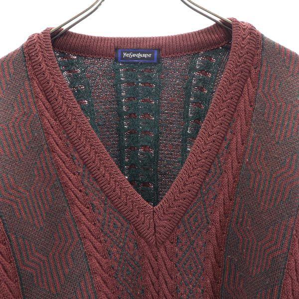 Yves Saint Laurent 90s Wool Overall Handle Long Sleeve V Neck Sweater Men's Used