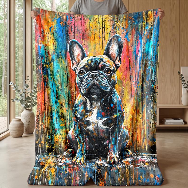 Vibrant Bulldog Art Theme Blanket Lightweight Warm Flannel Blanket Decorative Throw Blanket for Home Decoration